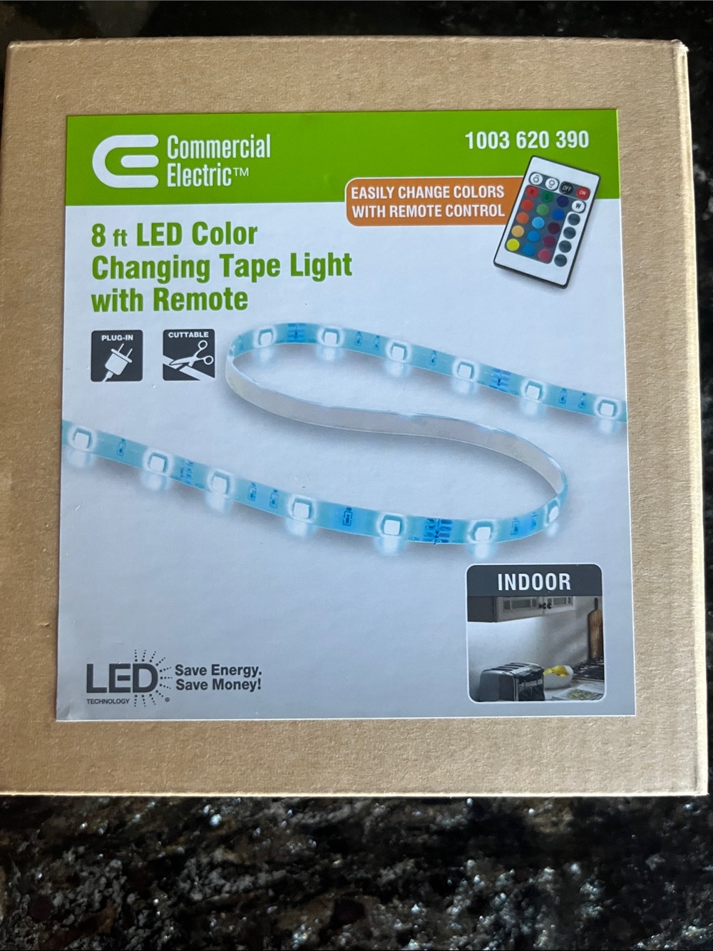 Commercial Electric 8 ft LED Color Changing Tape Light - White/Blue